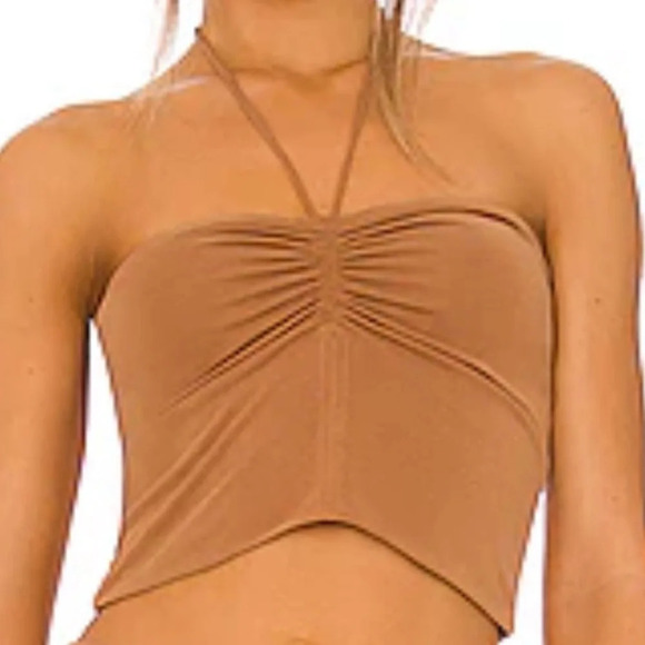 rag & bone New York Women's XS Christy Modal Halter Top Light Brown Tie Neck - Picture 4 of 8